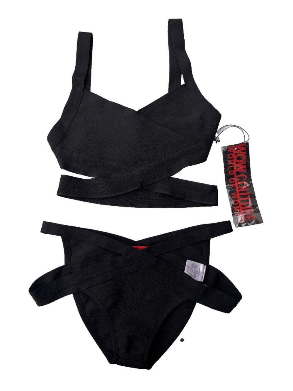 Wow Couture Black Two Pieces Set Bandage Bra And Panty Size Medium - Picture 15 of 16